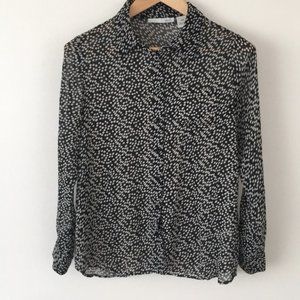 Kersh Black&White Polka Dot Sheer Button-Down Top